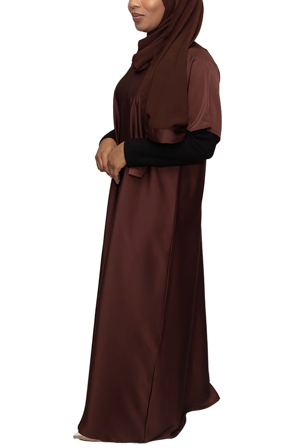 Short Sleeve Dress in Chocolate | Al Shams Abayas_6
