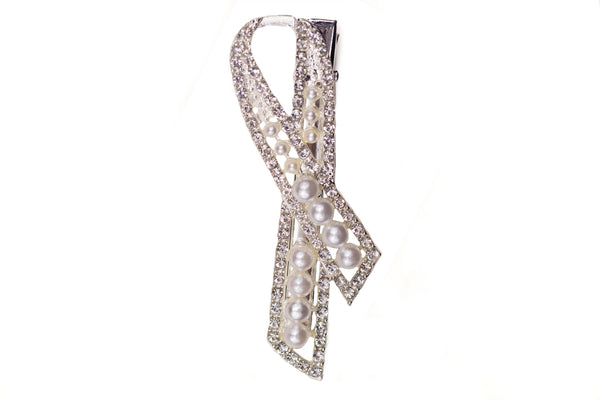 Silver Pearl Ribbon Clip